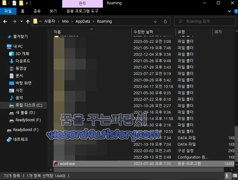 AppData 에 복사된 word.exe 파일