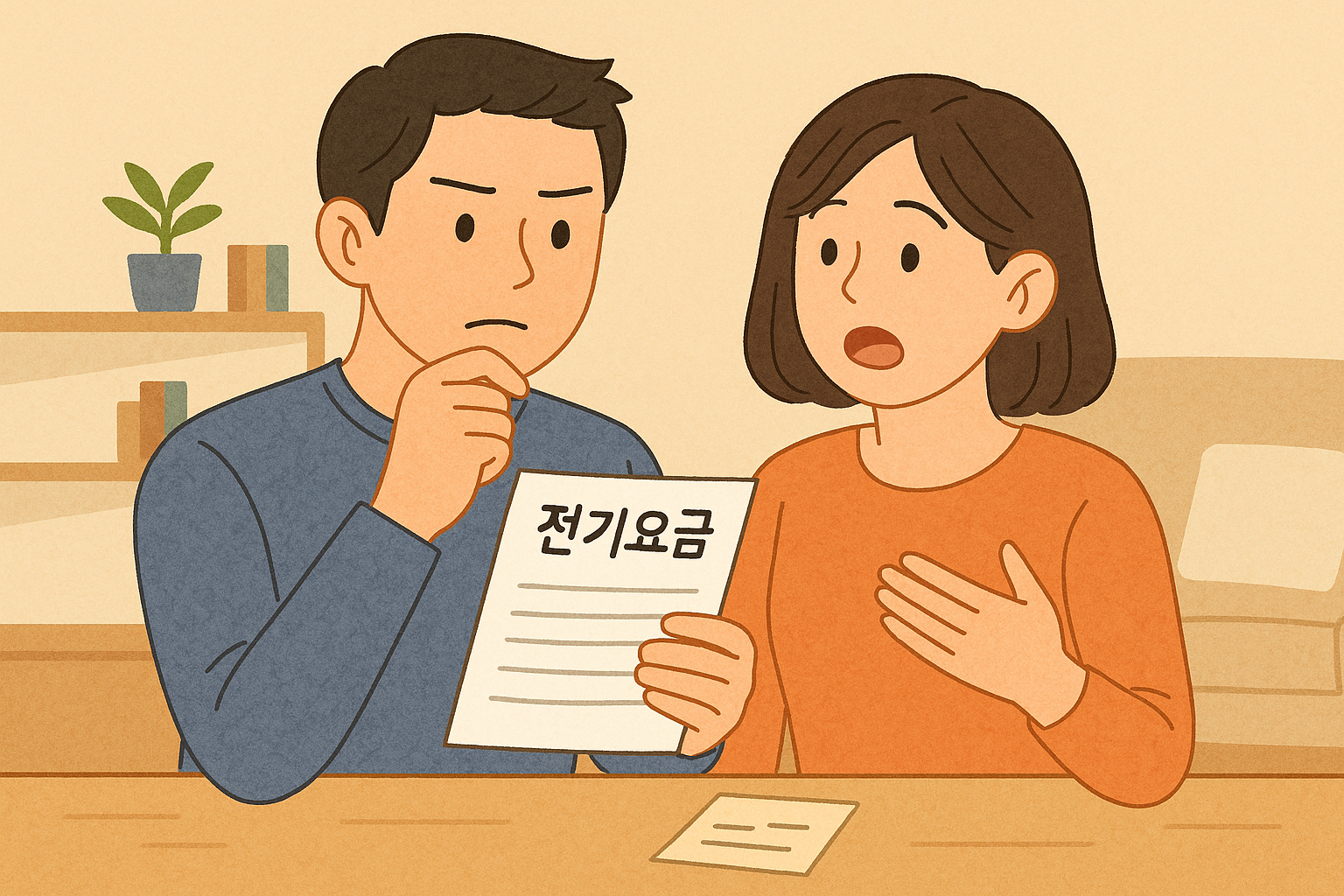 전기요금 고지서를 보는 부부