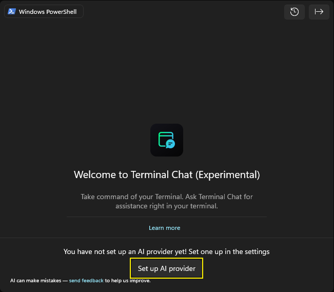 윈도우 터미널 &gt; 메뉴 &gt; Terminal Chat 화면