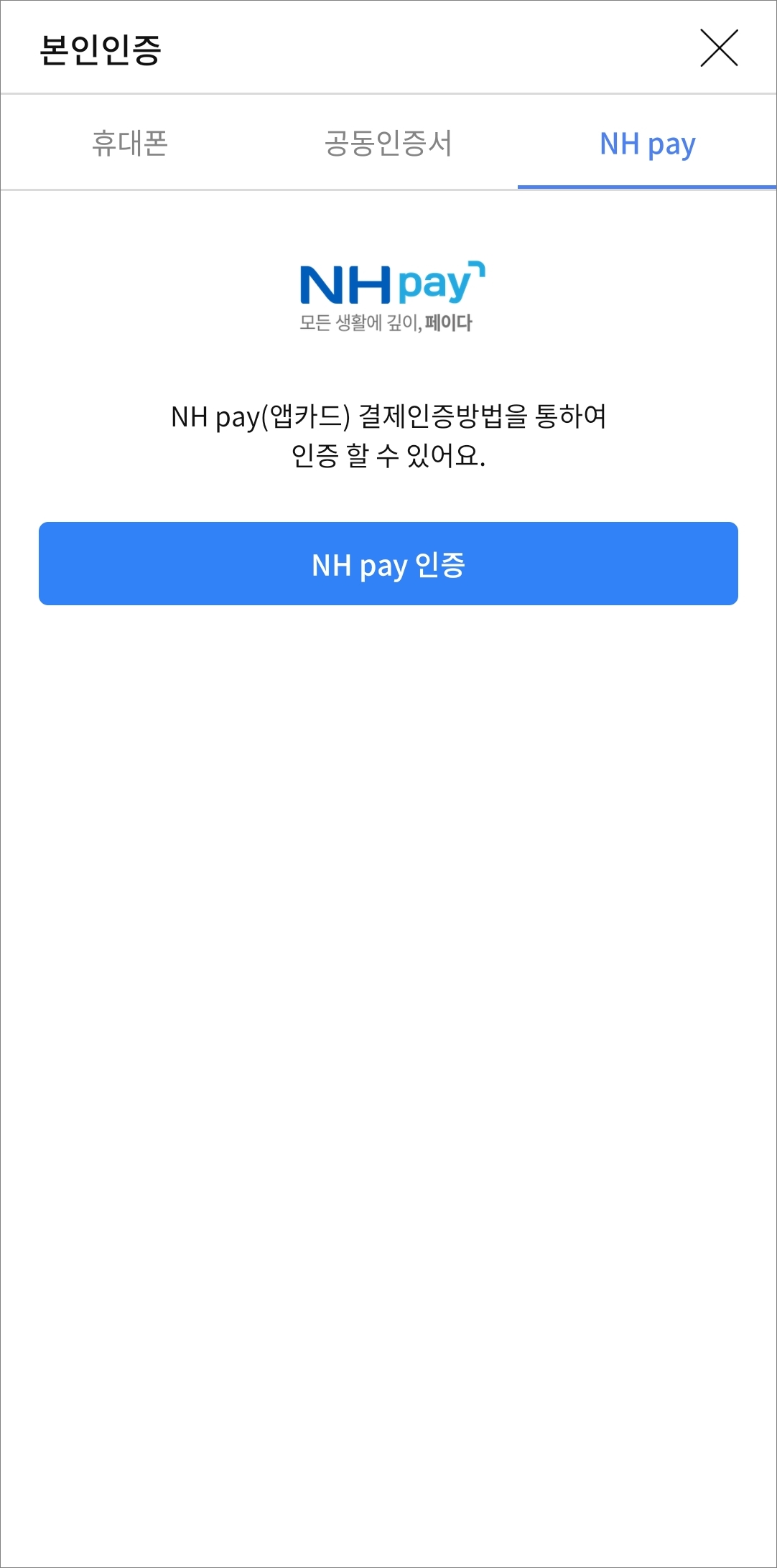 앱카드 nh pay 결제인증하기