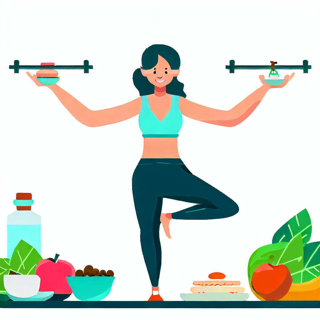 Flat vector style of a balanced lifestyle with regular exercise and healthy food