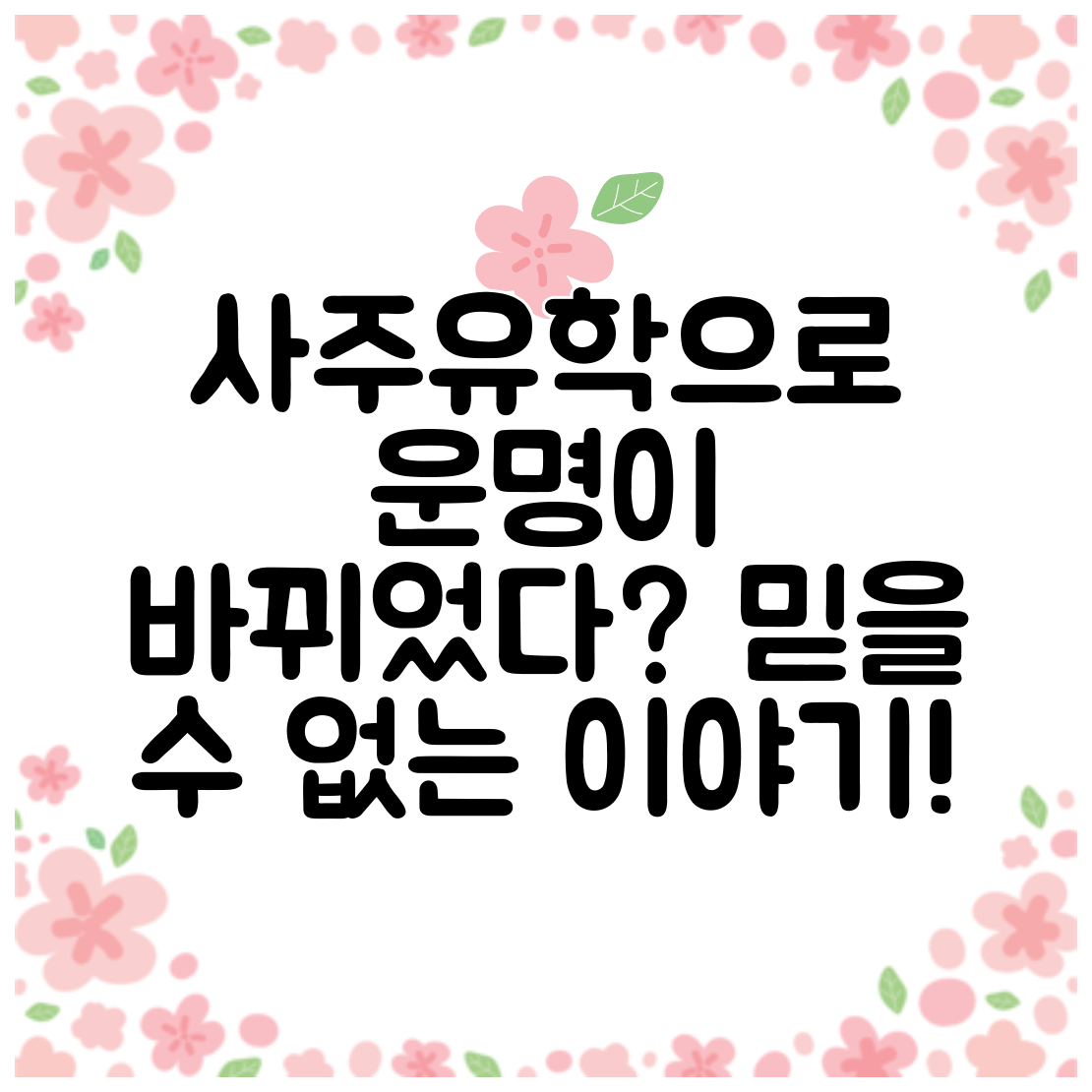 사주유학으로 운명이 바뀌었다 믿을 수 없는 이야기!