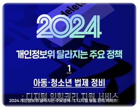 2024 개인정보위 달라지는 주요정책 - 1. 아동청소년 법제 정비 : 디지털잊힐권리 서비스