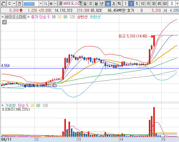 2024년 4월 11일 바이오스마트 일봉 차트