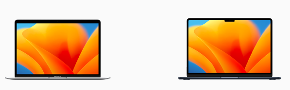 맥북에어 M1(왼) M2(오른) 디스플레이 모양