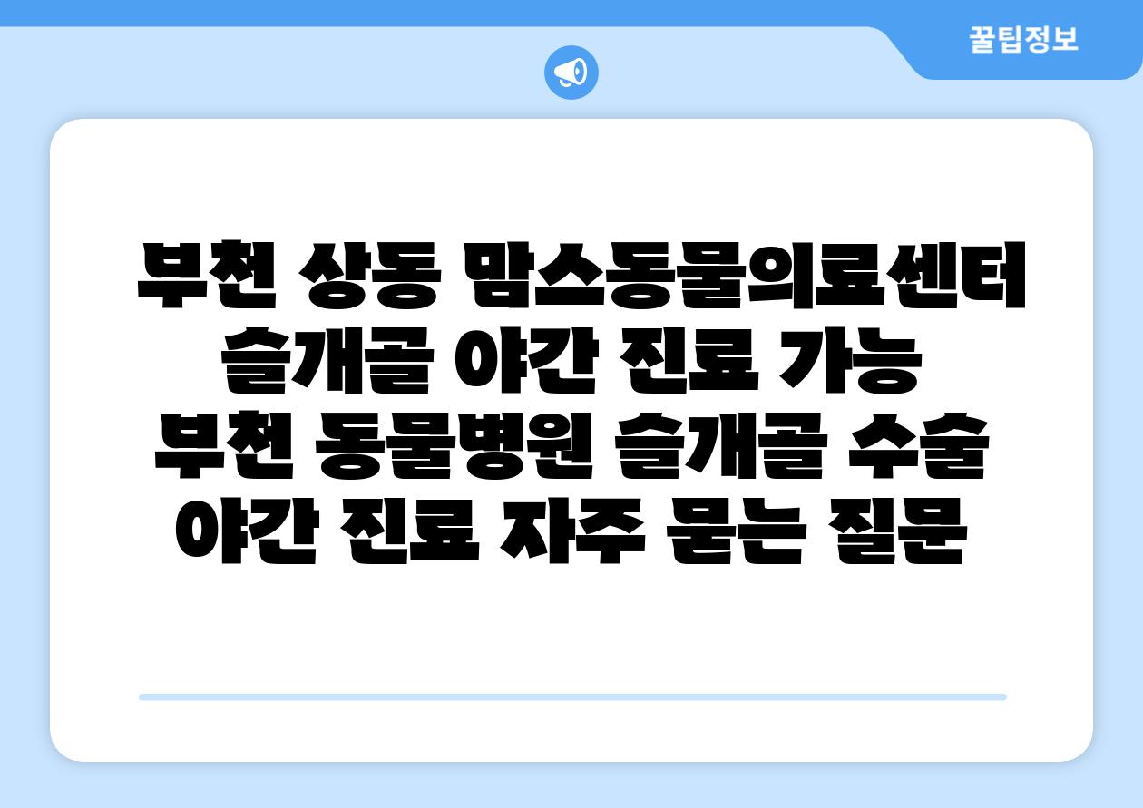  부천 상동 맘스동물의료센터 슬개골 야간 진료 가능  부천 동물병원 슬개골 수술 야간 진료 자주 묻는 질문