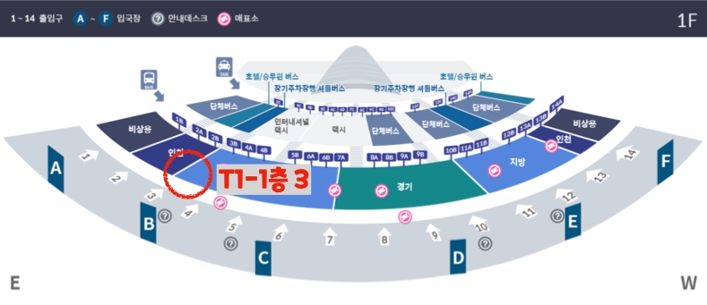 인천공항 제1터미널에서 6701 버스 타는 위치