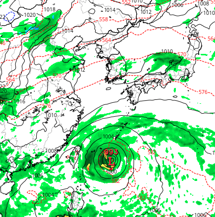 트로피칼티빗-2023년-9월27일-GFS-모델-14호태풍-고이누-대만으로-이동중
