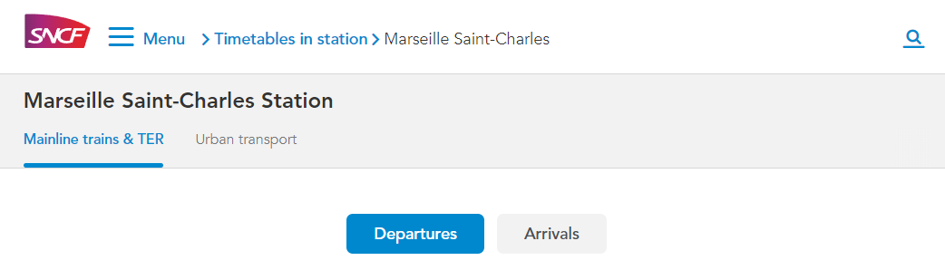 Marseille-Saint-Charles (마르세유 생 샤를 역) 기차역 시간 알아보기 (홈페이지)