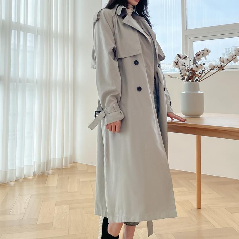 벨티드 오버핏 가을 여성 롱 트렌치 코트
