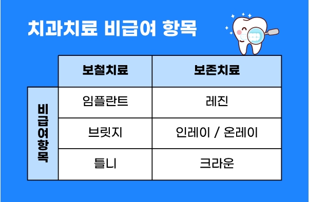 치과 치료 비급여 항목 (출처:엠디저널)