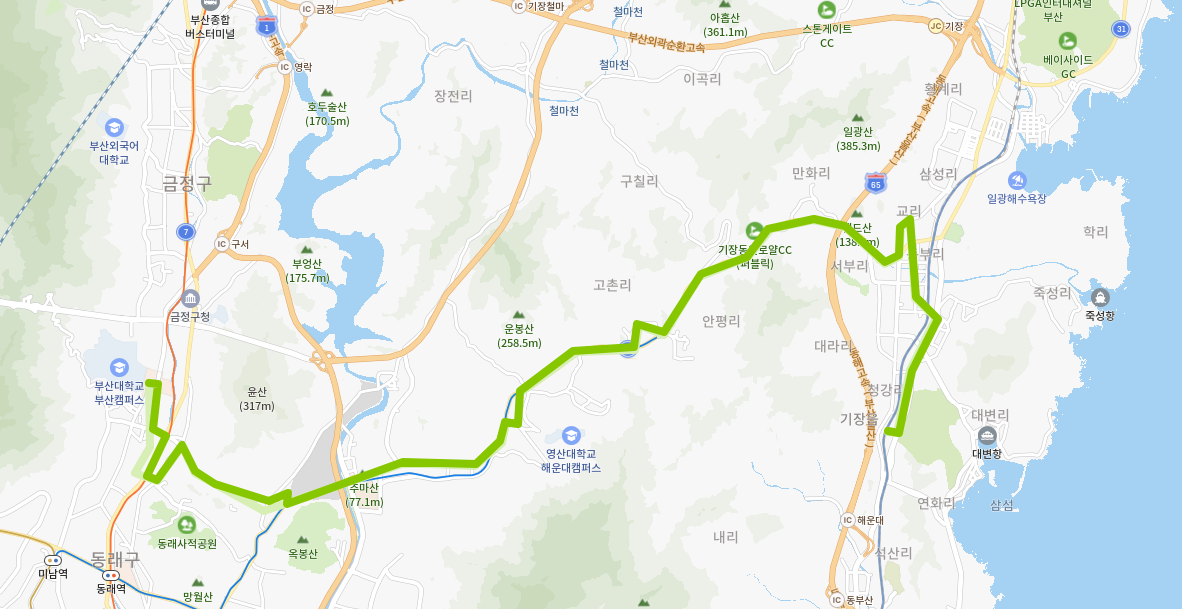  부산 183번버스 노선, 시간표(심야포함) 기장군 청강리, 동부산대학역, 온천장역, 부산대학교