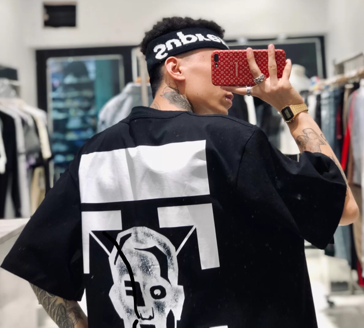  [OFF WHITE] 오프화이트 마스크 페이스 프린트 반팔 티셔츠 (2 COLOR)