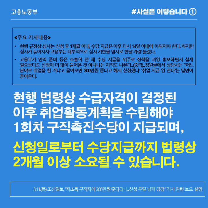  국민취업지원제도 신청자에 대해 신속하게 취업지원서비스 및 구직촉진수당을 제공