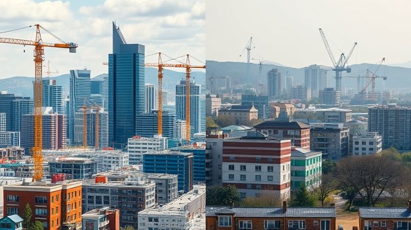 활발한 재건축 현장과 침체된 지방 주택의 대비