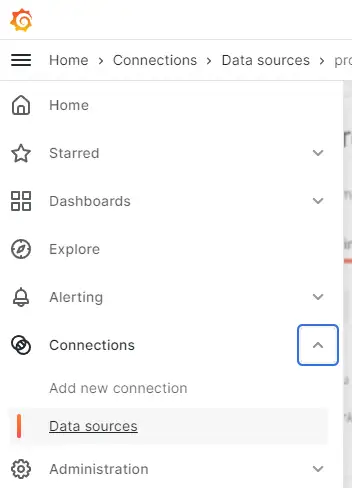 그라파나에서 데이터 커넥션 설정하기 메뉴