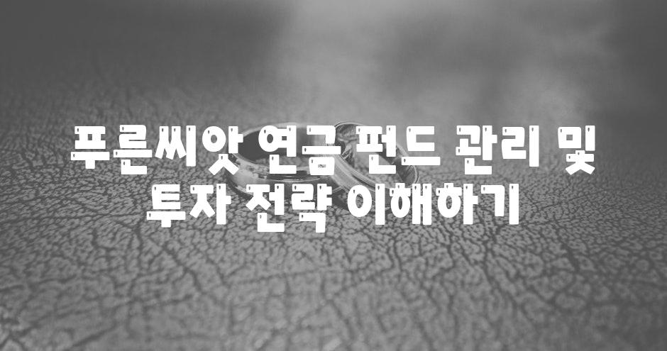 푸른씨앗 연금 펀드 관리 및 투자 전략 이해하기