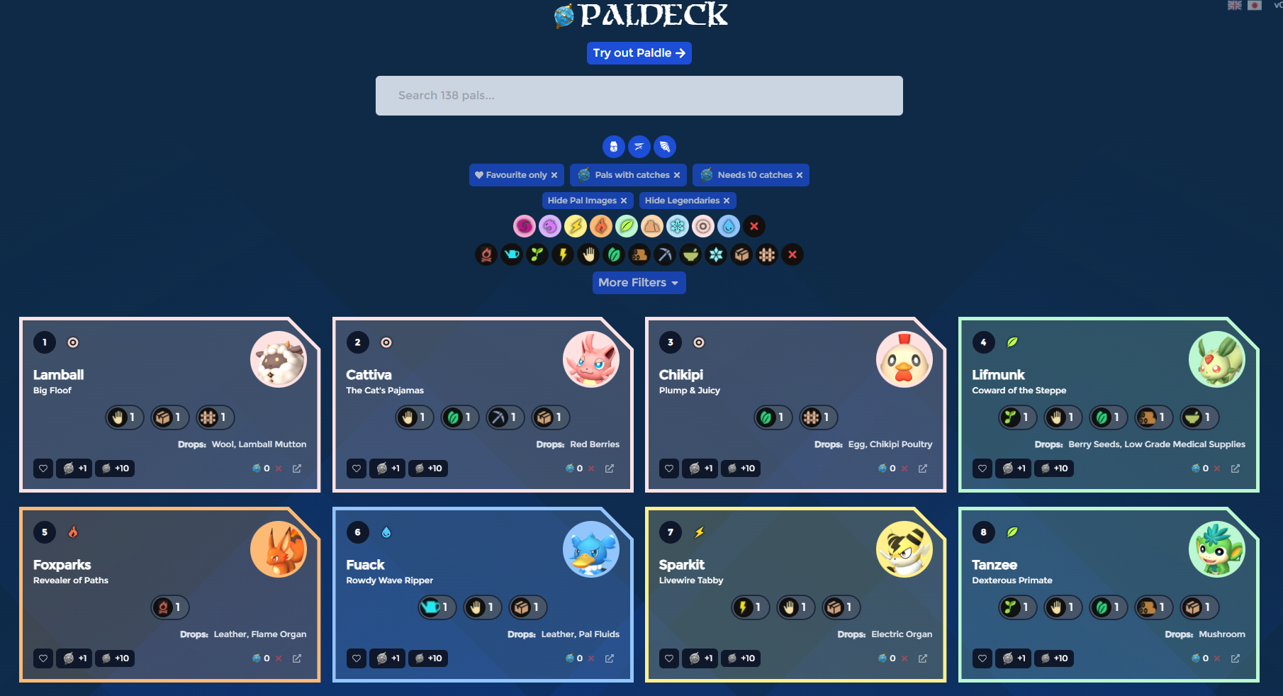 [팰월드] 팰 적성 확인 사이트 - Paldeck