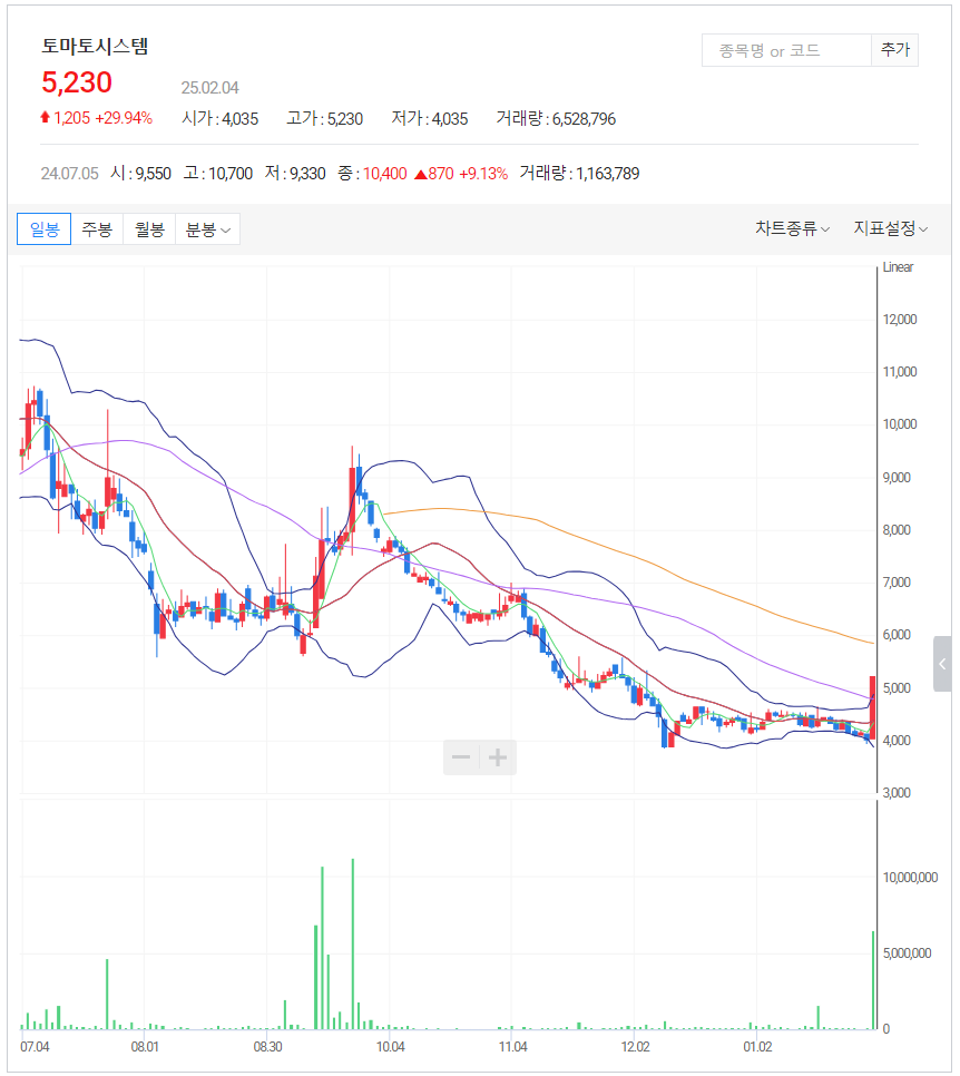 2025-02-04_오늘의주식시세_주요증시_주요테마_오늘의공시_챠트_토마토시스템