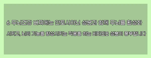  6 두뇌건강 버찌에는 안토시아닌 성분과 함께 두뇌를 활성화 시키고, 뇌의 기능을 향상시키는 작용을 하는 비타민B 성분이 풍부합니다