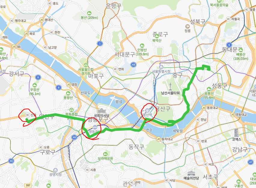  [서울] 6211 버스 노선, 시간표 : 신월동, 신정역, 목동역, 오목교역, 대방역, 노량진역