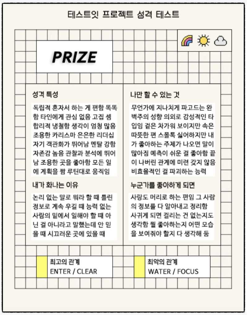 테스트잇 프로젝트 성격 테스트 INTJ PRIZE 프라이즈