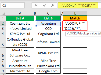  엑셀 VLOOKUP을 사용하여 두 열 비교