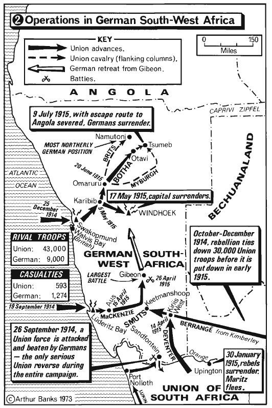 독일령 남서아프리카 남아프리카 연방군의 진격로