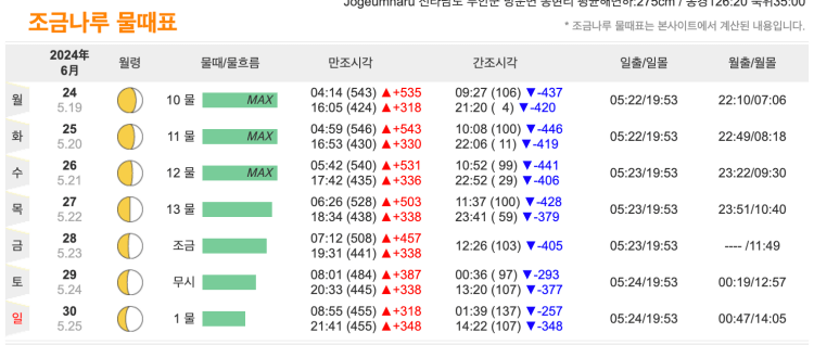 무안 물때 시간표