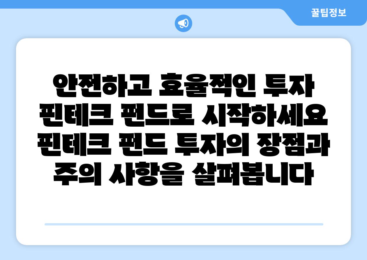 안전하고 효율적인 투자 핀테크 펀드로 시작하세요 핀테크 펀드 투자의 장점과 주의 사항을 살펴봅니다