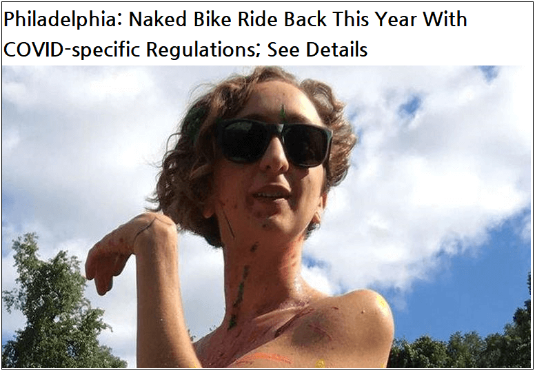  코로나 취소 필리 알몸 라이딩 대회...8월 재개 VIDEO:Philadelphia: Naked Bike Ride Back This Year - Philly bike ride