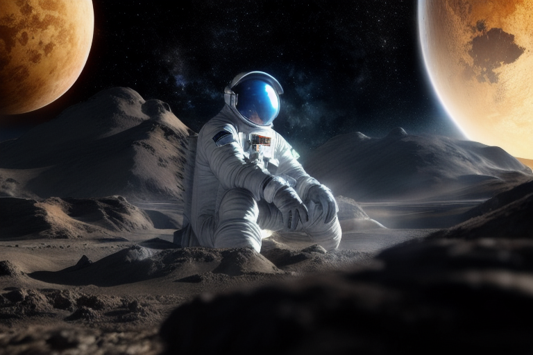 Stable Diffusion 생성 이미지 - An astronaut sitting, alien planet (다중 ControlNet 적용)