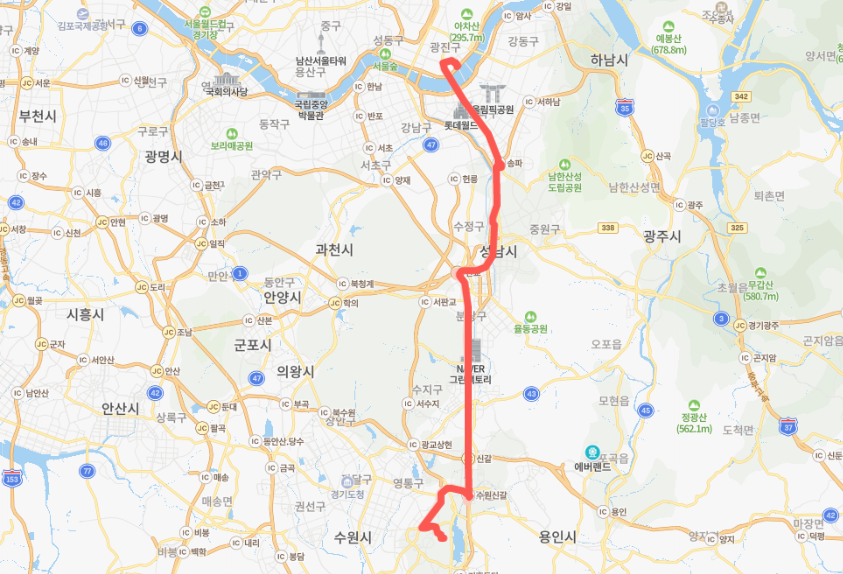  [직행좌석] 1112번버스 노선 시간표 : 용인 경의대, 영통역, 가락시장역, 잠실역, 강변역