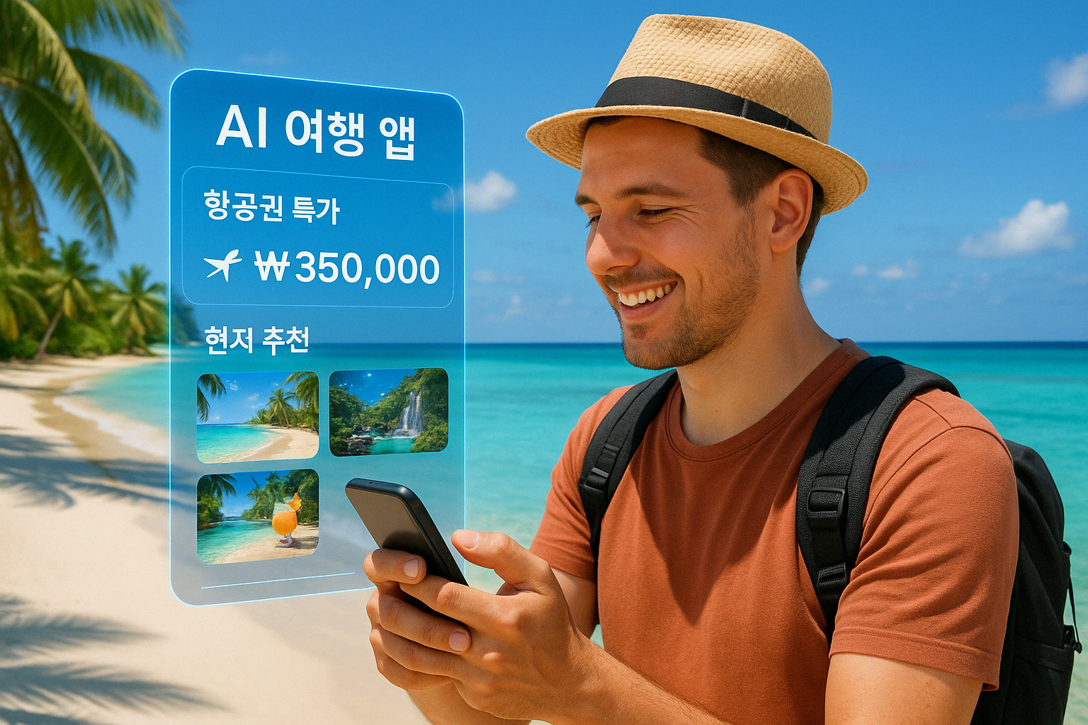 AI 앱으로 여행을 즐기는 장면