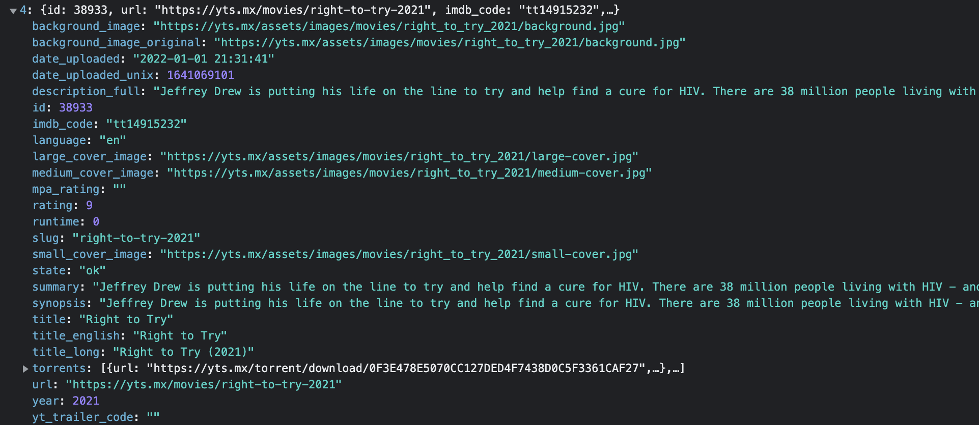 This is 4st element of the JSON data received from the MOVIE API