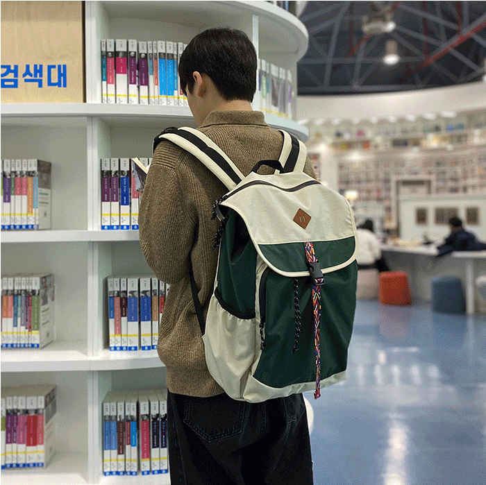 백년 노트북백팩 베이지/그린