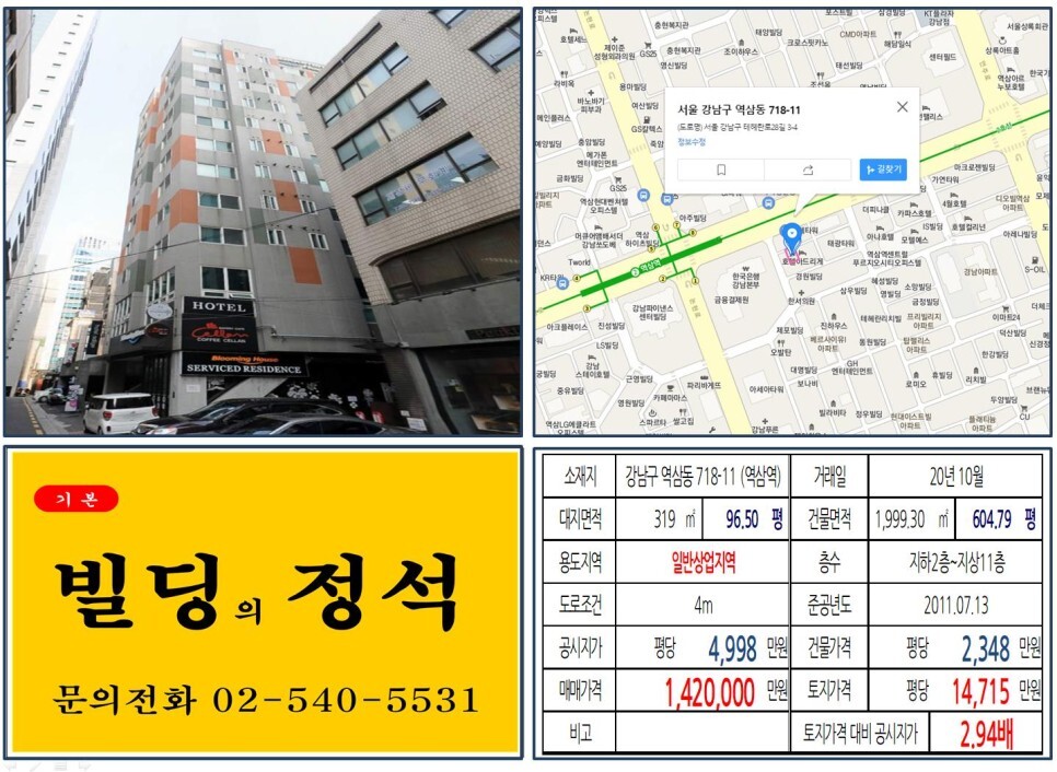  [강남구 테헤란로 100억 빌딩 실거래가 조회] 역삼동 718-11 (역삼역) 142억 원, 평당 1억 4,715만 원 매매되었습니다. 강남파이
