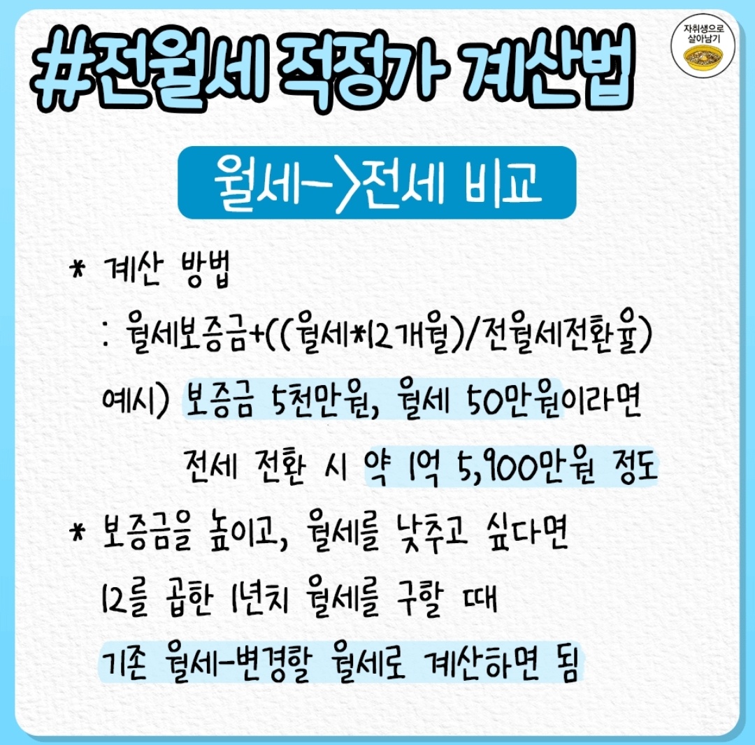 전세와 월세 가격 비교하는 방법(How to compare key money deposit and monthly rent prices)