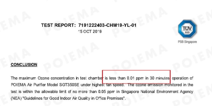 오존 수치가 0.01ppm 이라고 쓰인 성적서