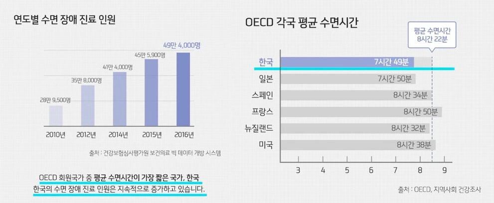 락티움_한국인 평균 수면시간과 수면장애 진료인원