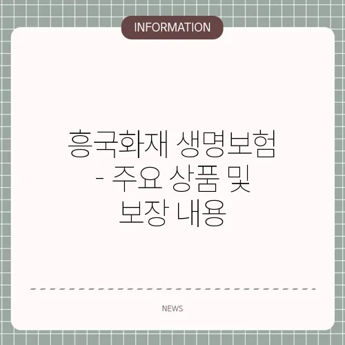 흥국화재 생명보험 - 주요 상품 및 보장 내용