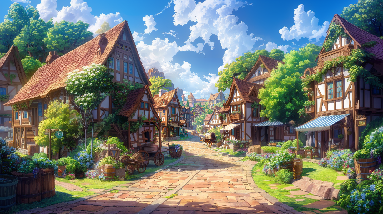 The scenery of a magical village, including village streets and village shops, has been realized. 
The scenery of a magical village, including village streets and village shops, has been realized.