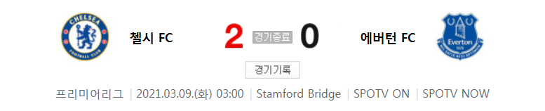  프리미어리그 / 2021년 3월 9일 경기 - 첼시(2) VS 에버턴(0) 축구 하이라이트