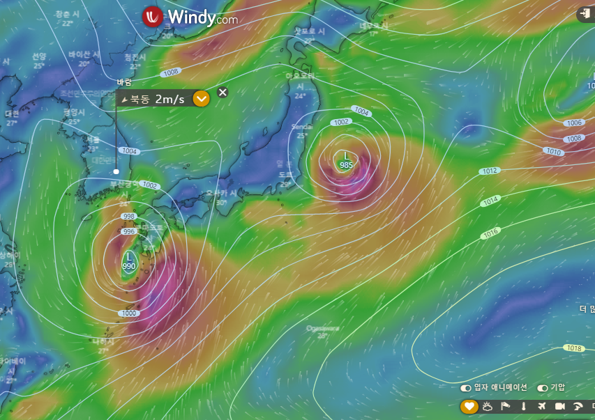 윈디-미국기상청-태풍예보-이동경로-일본올림픽-폐막식-시간