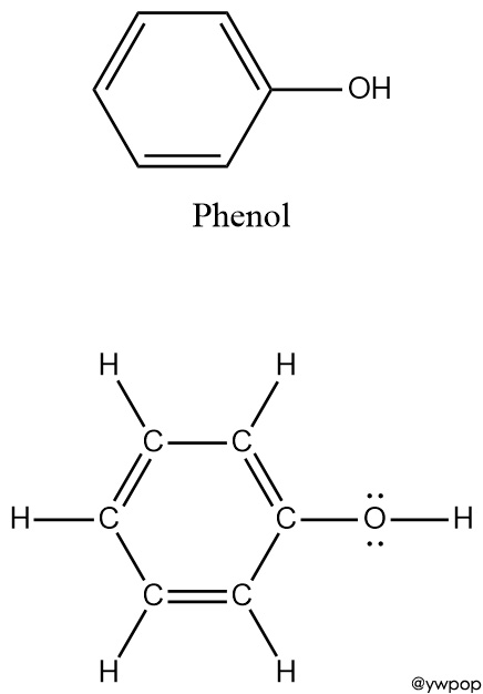 Lewis structure of phenol C6H6O 페놀의 루이스 구조