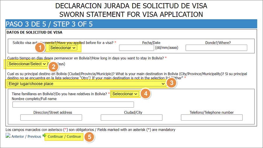 볼리비아 비자 신청 step3