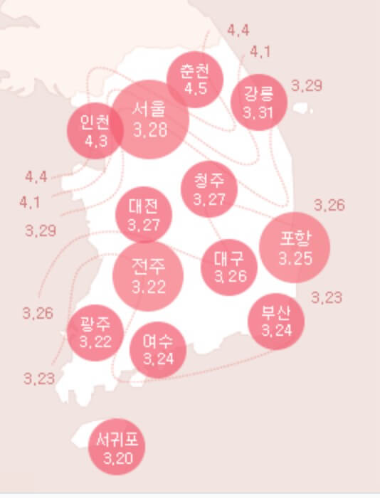 2022년 벚꽃 개화 시기 벚꽃 지도