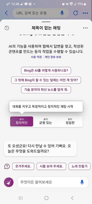 개별적인 방 형태로 대화가 진행 빙 대화