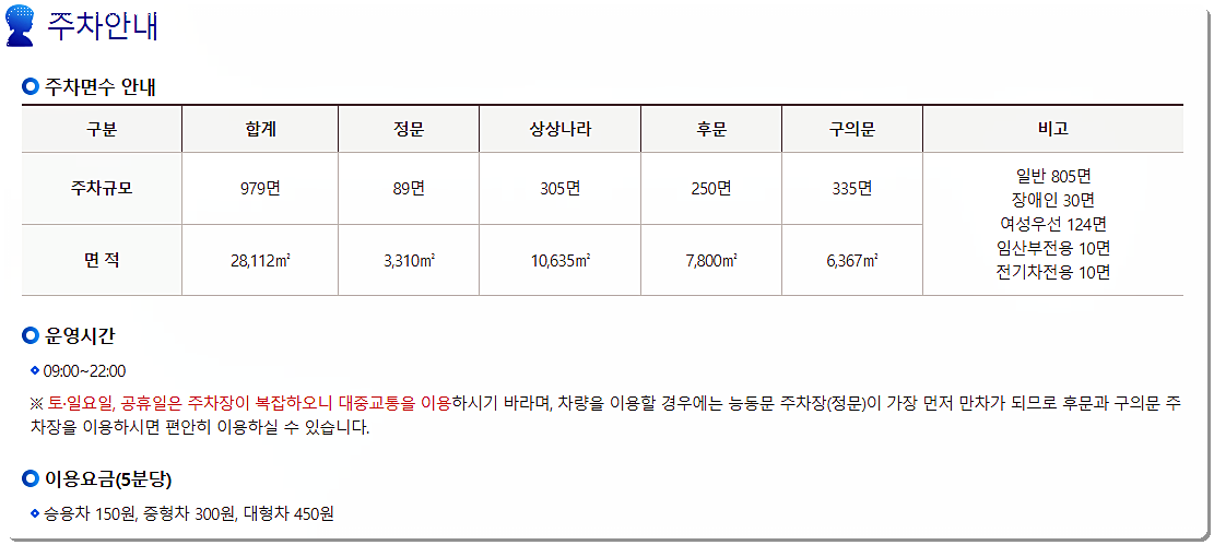 서울 어린이대공원 주차요금