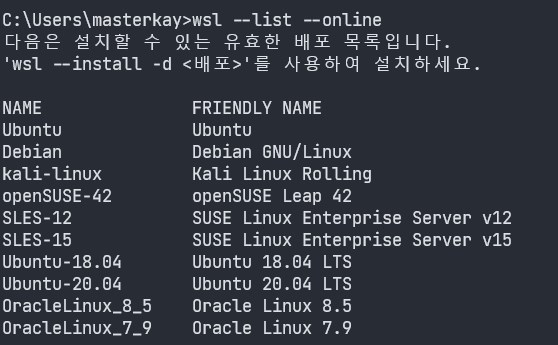 WSl2 리눅스 배포목록